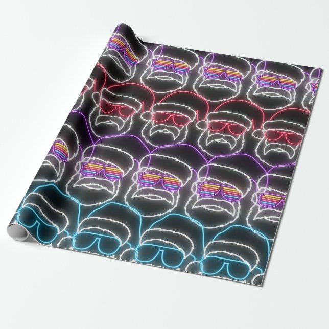 Modern Neon Christmas Santa  Wrapping Paper (Unrolled)