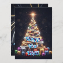 Modern Neon Christmas Tree New Year Holiday Card