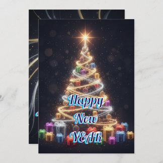 Modern Neon Christmas Tree New Year Holiday Card