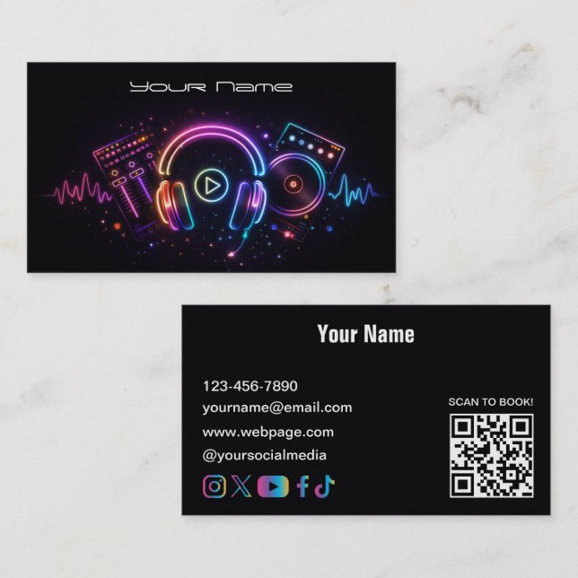 Modern Neon DJ  Business Card (Front/Back)