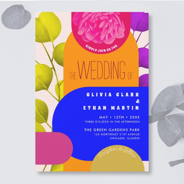 Modern Neon Festival Garden Geometric Wedding Invitation (Creator Uploaded)