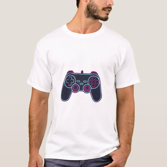 Modern Neon Gaming Controller White Cotton T-Shirt (Front)