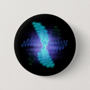 Modern Neon Glowing Sound Waves 6 Cm Round Badge
