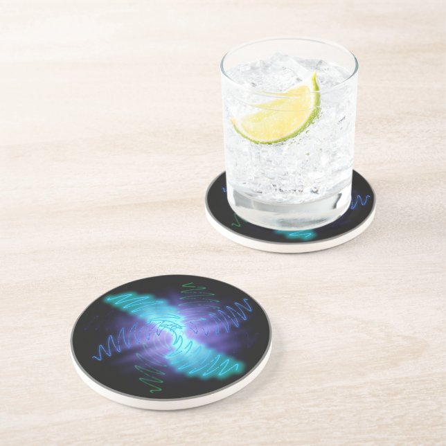 Modern Neon Glowing Sound Waves Coaster (Side)