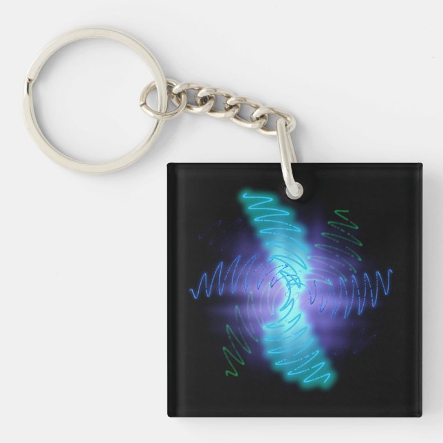 Modern Neon Glowing Sound Waves Key Ring (Front)