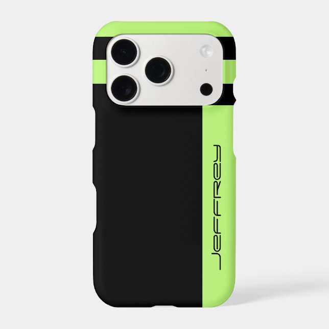 Modern Neon Green/Black Simple Stripe Custom Name (Back)