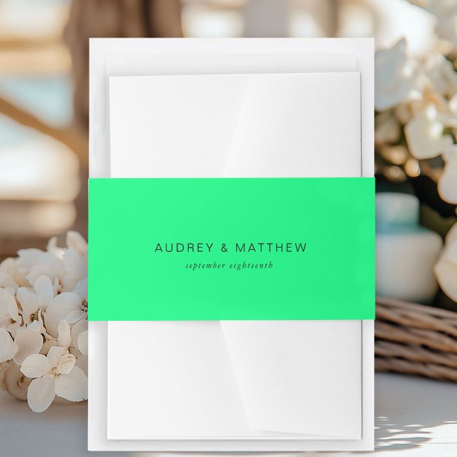 Modern neon-green invitation belly band (Modern neon-green invitation belly band with your name and date.)