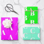 Modern neon green magenta aqua custom initial wrapping paper sheet<br><div class="desc">Customise with Initial monogram Letter shades of neon (neon green magenta aqua) and white text gift Wrapping Paper Sheets.
Customise,  personalise,  all your gifts with their individual letter,  initials,  monogram or number.

For Birthdays,  Christmas,  Holidays gift wrapping paper</div>