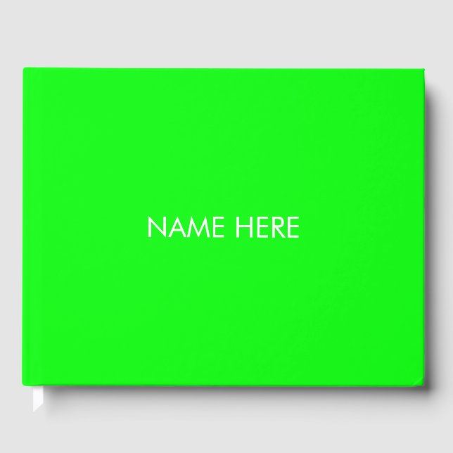 Modern neon green screen bright solid cool custom guest book (Front)