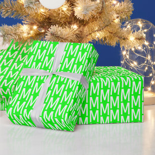 Modern neon green screen custom monogram initial wrapping paper