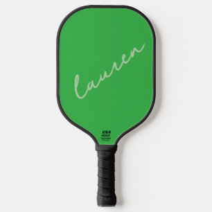 Modern Neon Green Script Name Pickleball Paddle