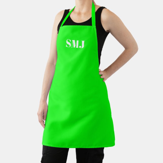 Modern neon green white custom monogram initials  apron (Insitu)