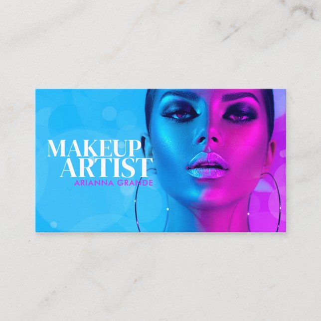 Modern Neon Makeup Artist Business Card (Front)