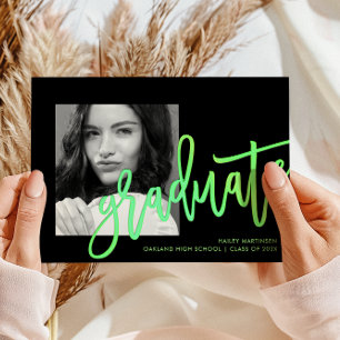 Modern Neon Ombre Typography Photo Green Grad Invitation