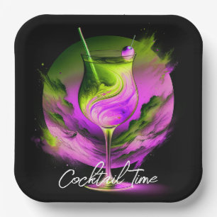 Modern Neon Party Time Personalised Paper Plate
