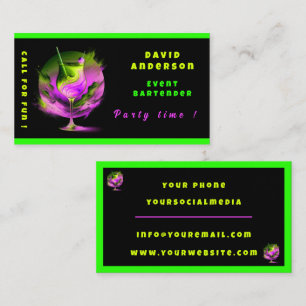 Modern Neon Party Time Personalised Professional Business Card