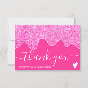 Modern neon pink glitter drips order thank you card