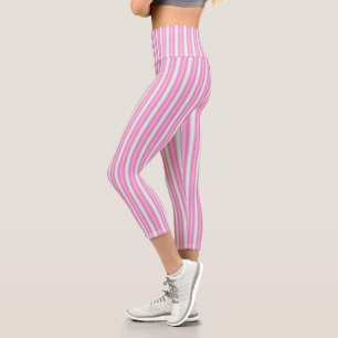 Modern Neon Pink Stripes with 3D Effect Capri Leggings