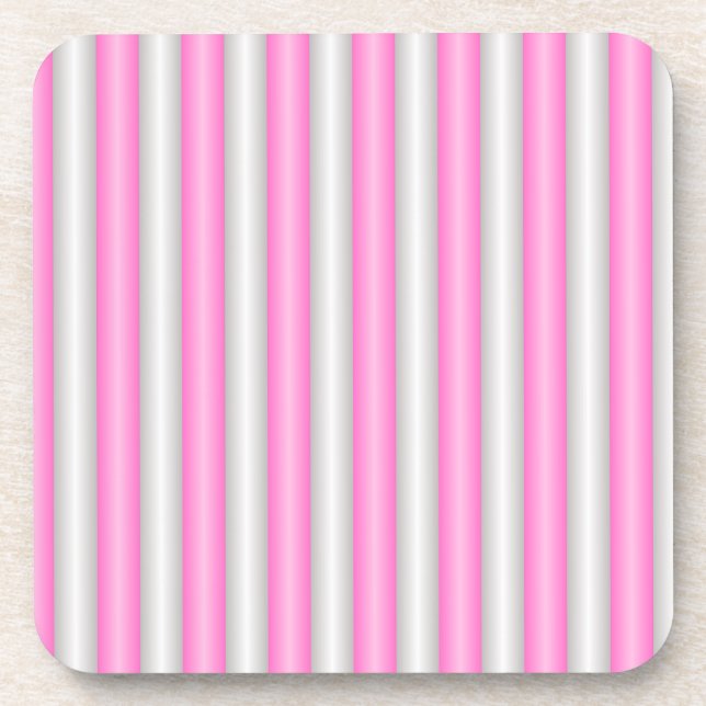 Modern Neon Pink Stripes with 3D Effect Coaster (Front)