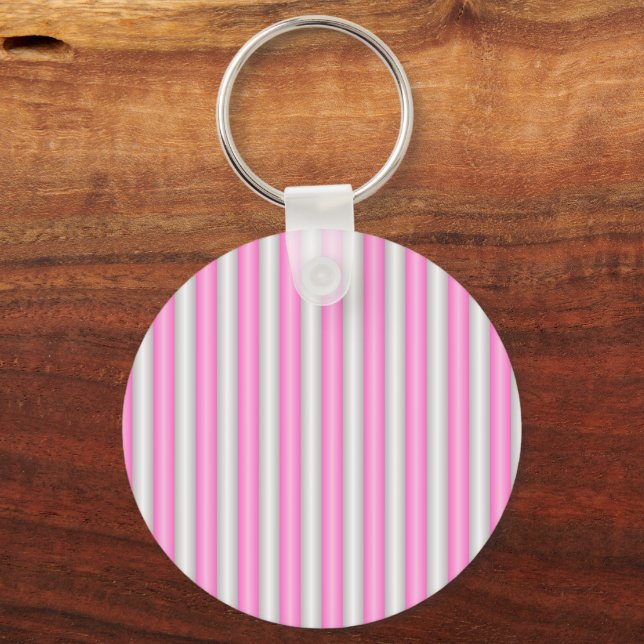 Modern Neon Pink Stripes with 3D Effect Key Ring (Front)