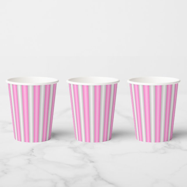 Modern Neon Pink Stripes with 3D Effect Paper Cups (Multi)