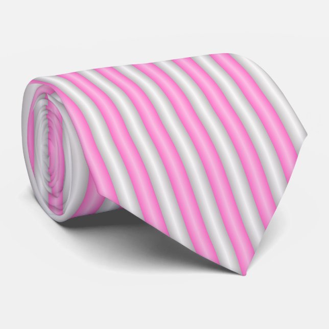 Modern Neon Pink Stripes with 3D Effect Tie (Rolled)