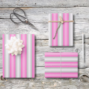 Modern Neon Pink Stripes with 3D Effect Wrapping Paper Sheet