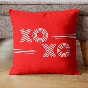 Modern Neon Red and White XOXO Valentine Cushion