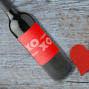 Modern Neon Red and White XOXO Valentine Wine Label