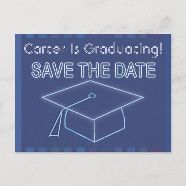 Modern Neon Sign Graduation Save The Date Postcard (Front)