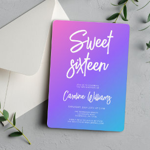 Modern Neon Sweet Sixteen Birthday Invitation