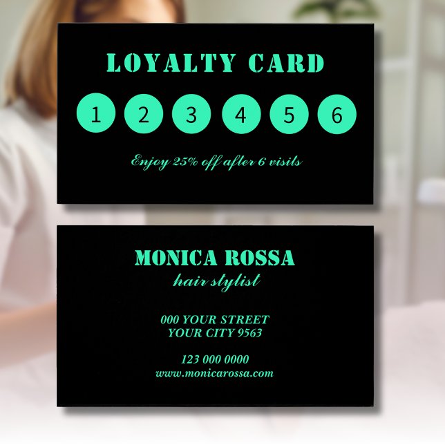 Modern Neon Teal Black Loyalty Cards (Creator Uploaded)