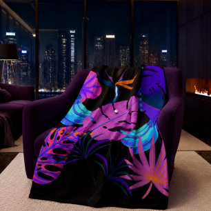 Modern Neon Tropical Forest Fleece Blanket