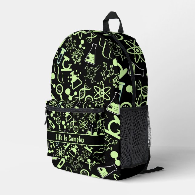 modern neon yellow biochemistry life is complex  printed backpack (Back Corner Right)