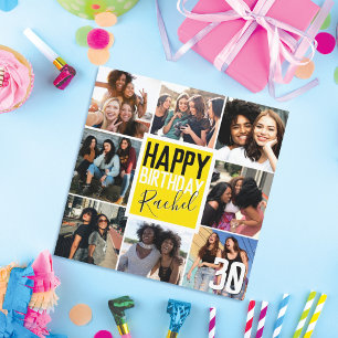 Modern Neon Yellow Friends Photo Collage Birthday Card