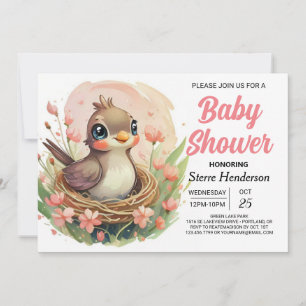 Modern Nest Whimsical Bird Baby Shower Invitation