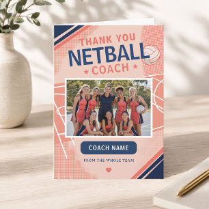 Modern Netball Team Photo Coach Thank You Card