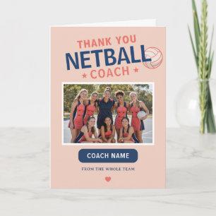 Modern Netball Team Photo Coach Thank You Card