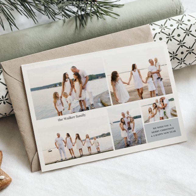 Modern Neutral 5 Photo Elegant Double Sided Holiday Card (Creator Uploaded)
