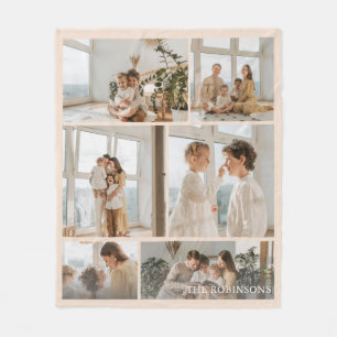 Modern Neutral 6 Photo Collage Family  Fleece Blanket