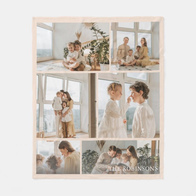 Modern Neutral 6 Photo Collage Family  Fleece Blanket (Front)