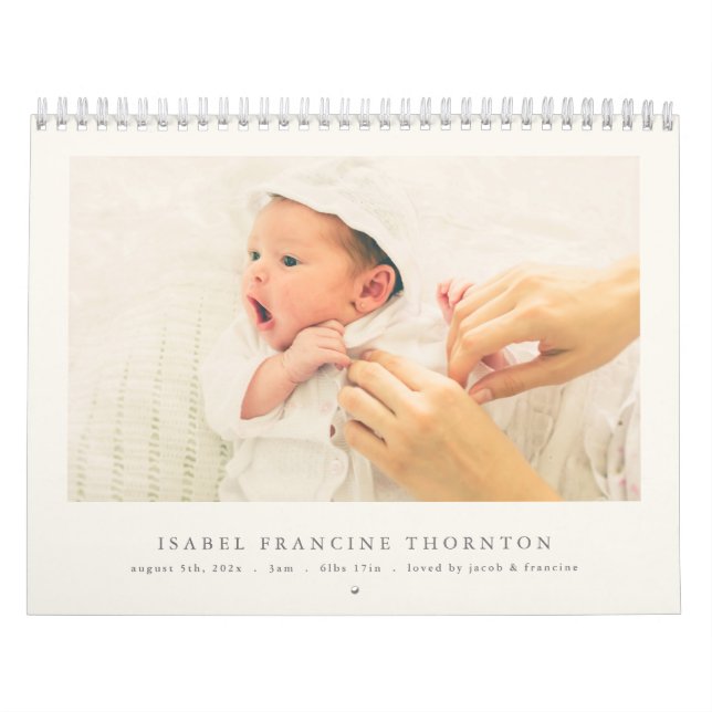 Modern Neutral Baby Birth Announcement 2026 Calendar (Cover)
