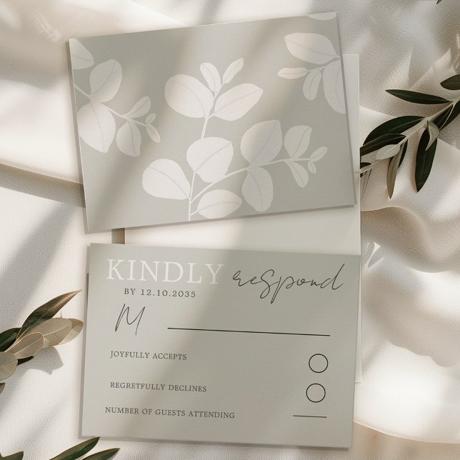 Modern Neutral Beige  Eucalyptus Wedding RSVP (Creator Uploaded)