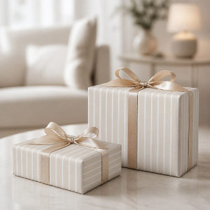 Modern Neutral Beige Stripes Wrapping Paper Roll