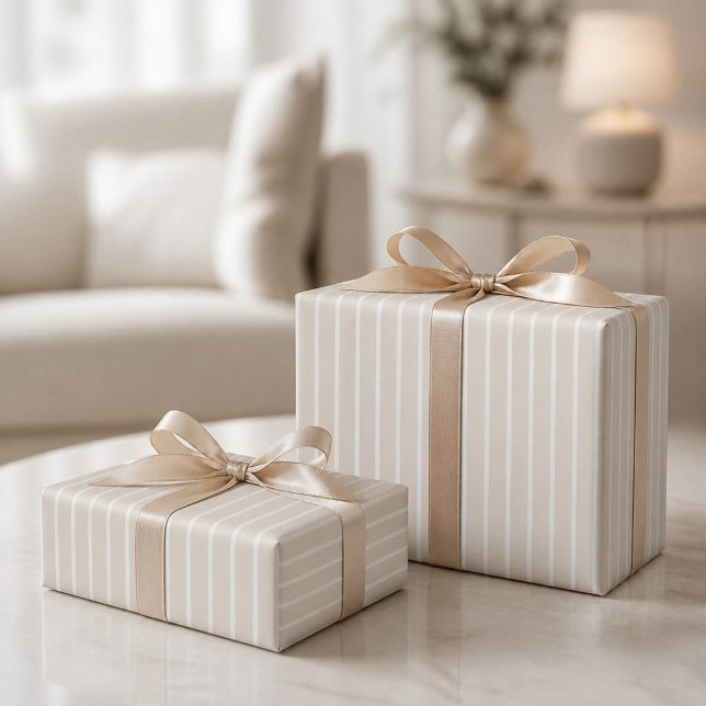  Modern Neutral Beige Stripes Wrapping Paper Roll (Creator Uploaded)