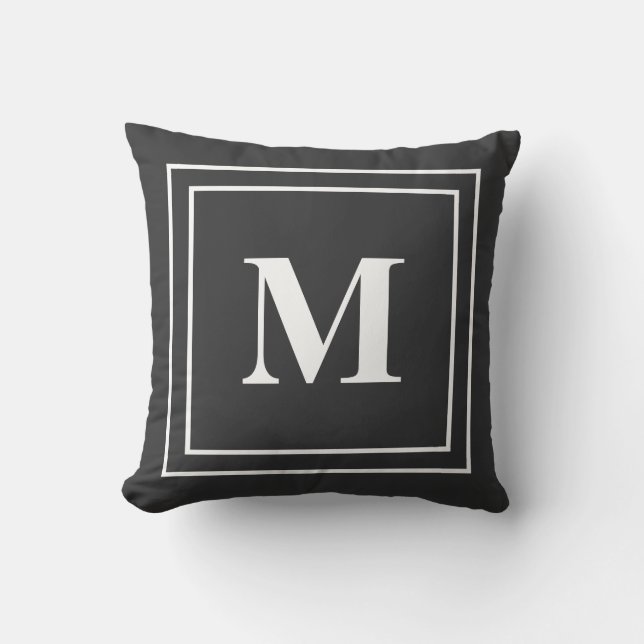 Modern Neutral Black Monogram Throw Pillow (Front)