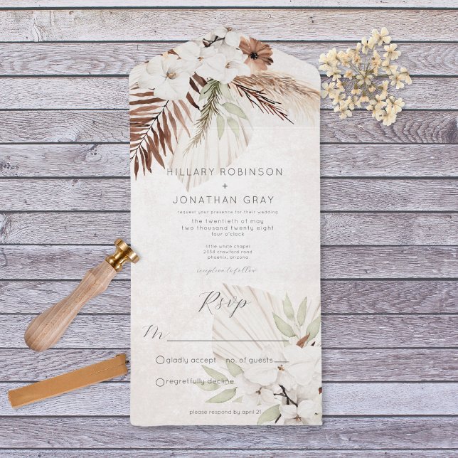 Modern Neutral Boho Floral No Dinner All In One Invitation (Creator Uploaded)