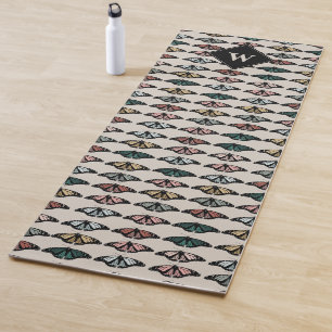 Modern Neutral Butterflies Garden Pattern Monogram Yoga Mat
