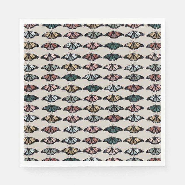 Modern Neutral Butterflies Garden Pattern Napkin (Front)