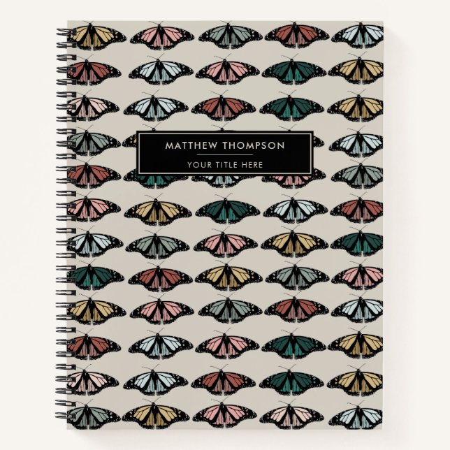 Modern Neutral Butterflies Garden Pattern Notebook (Front)
